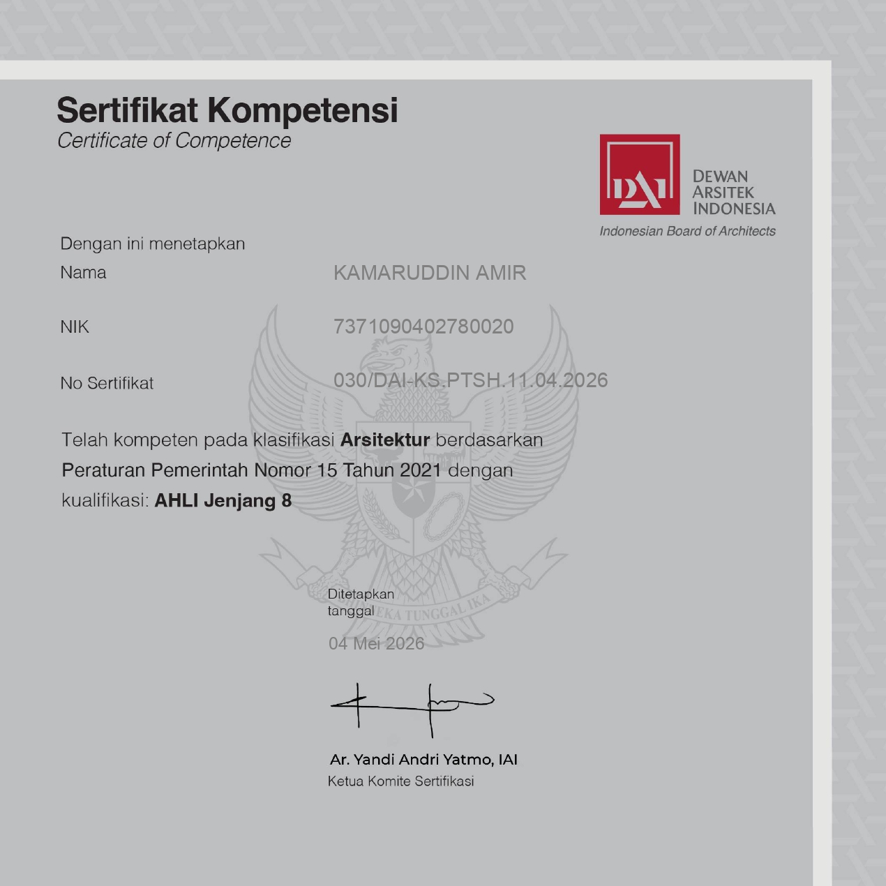 Sertifikat Kompetensi Arsitek SKA